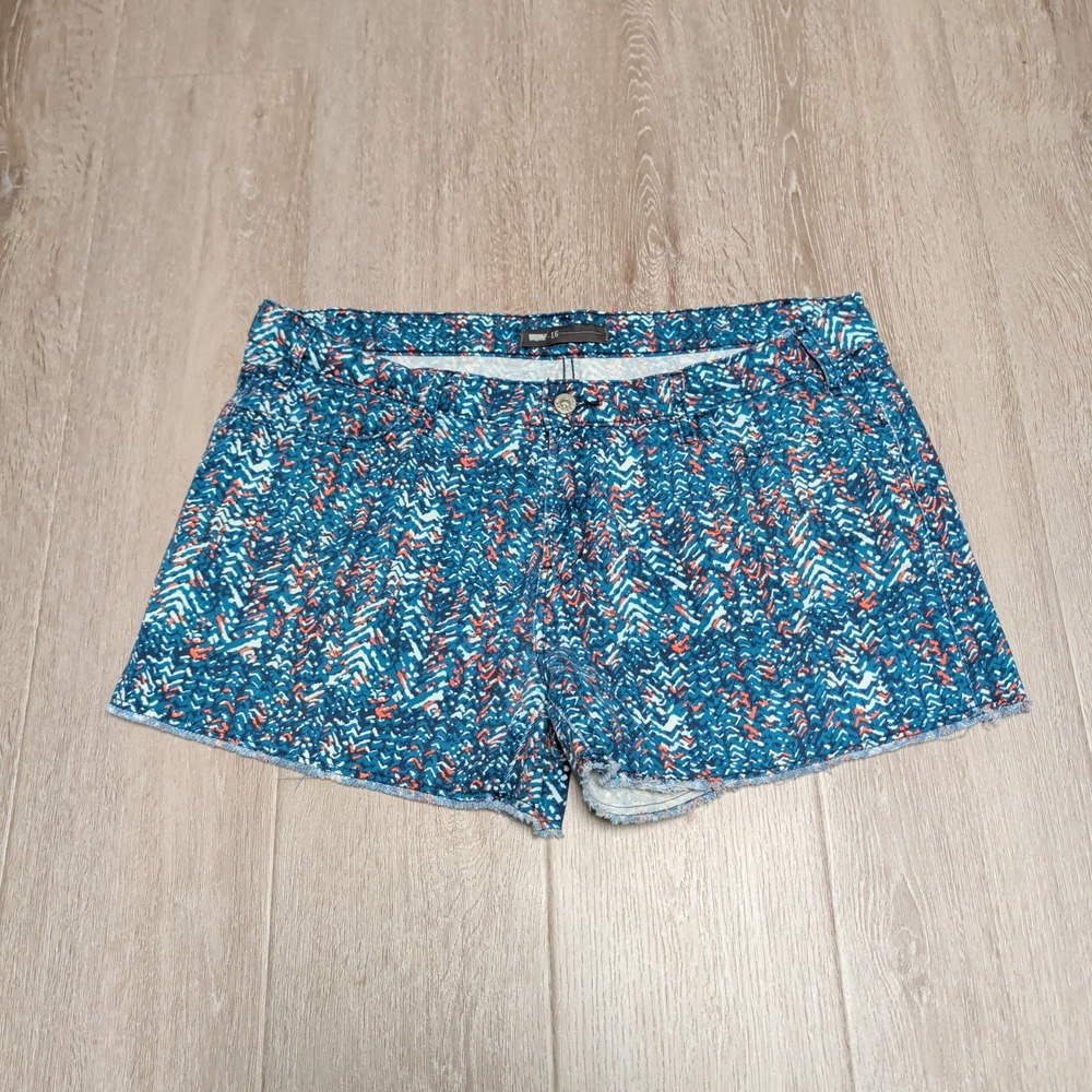 Levi Strauss Womens Shorts Size 16 Blue Orange Abstract‎ Raw Hem Denim 37x13